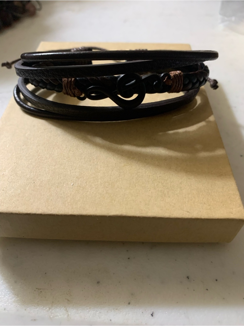 Men's Black Multi-Strand Leather Bracelet with Knot Accent
